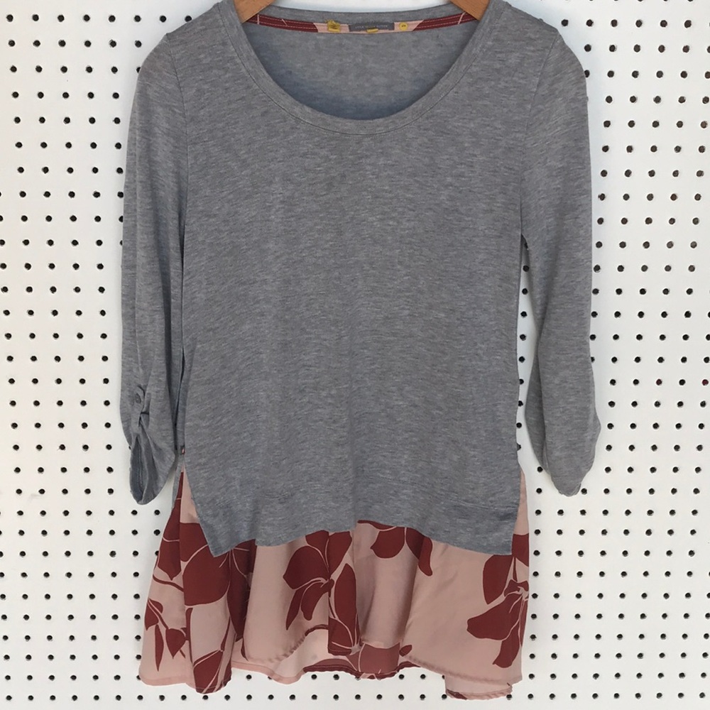 Anthropologie 3/4 Sleeve top with floral contrast